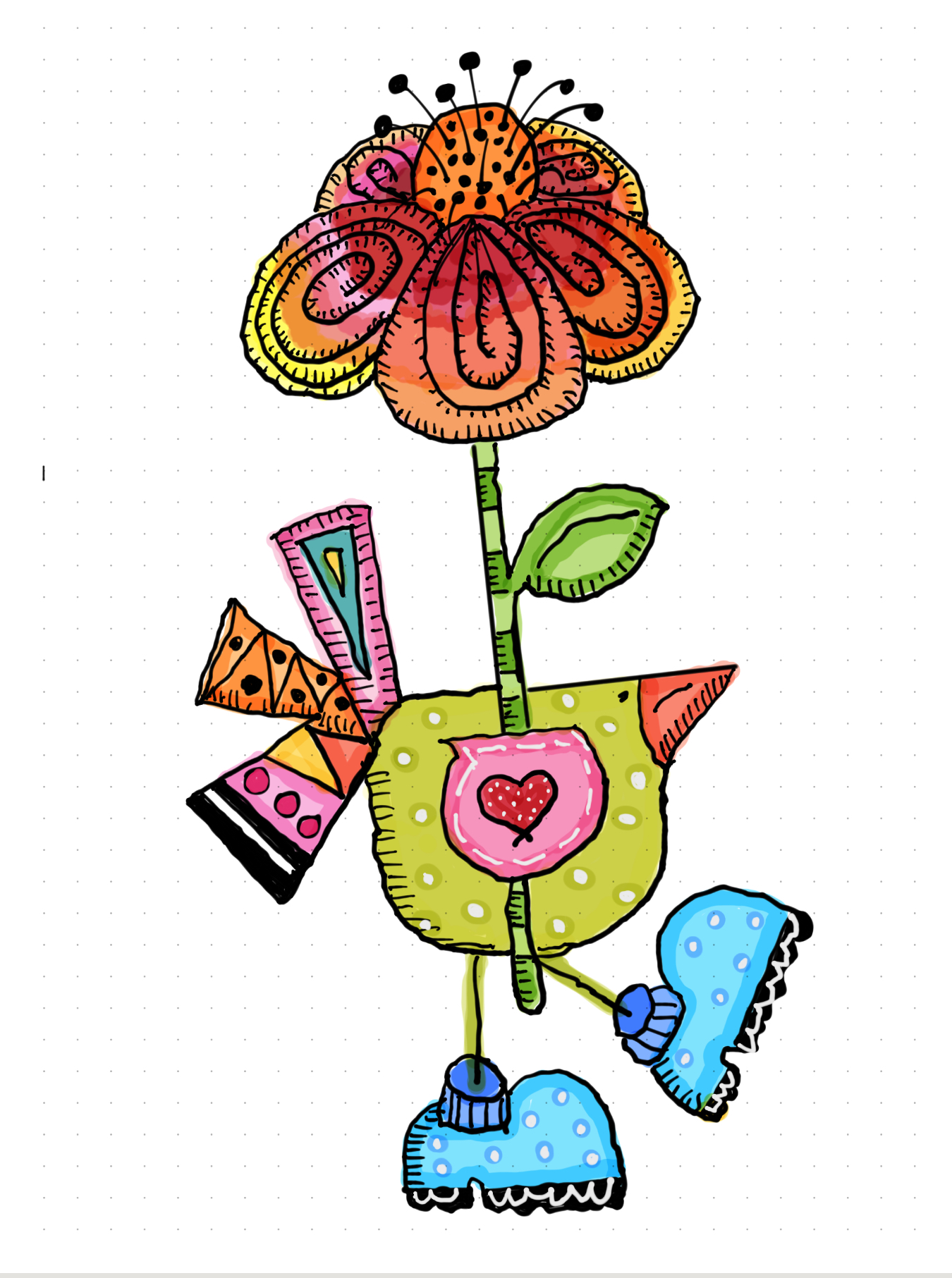This month's scribble: a whimsical watercolor flower with a heart at its center